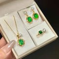 New Emerald Agate Necklace Ring Earring Set 6-7mm Natural Freshwater Pearl 3-Piece Noble Gold Plated Set for Parties