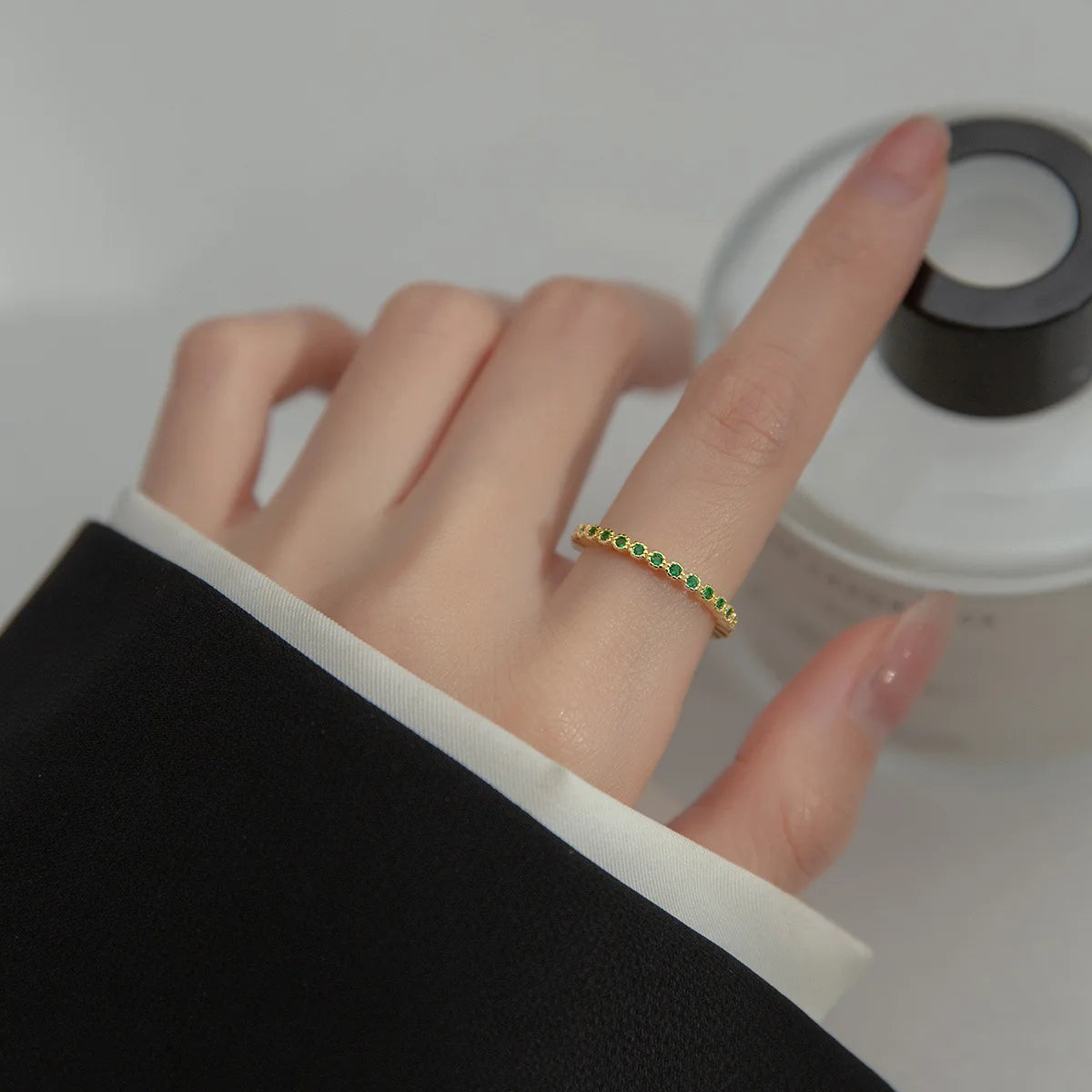 925 Sterling Silver Open Finger Ring Adjustable Gold Plated Green Zircon Knuckle Rings Fashion Jewelry for Women