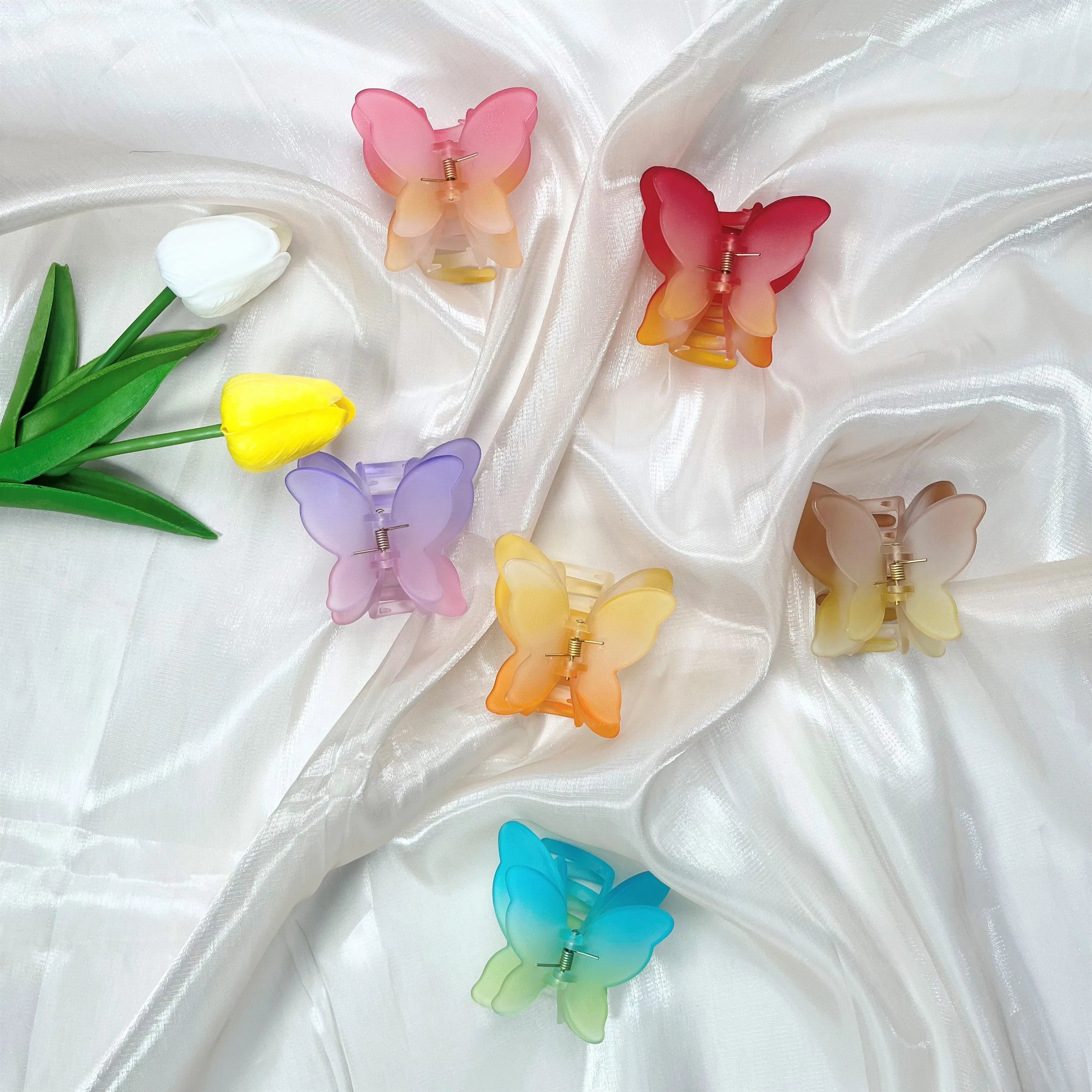 French Fashion Women Hair Accessories Gradient Candy Colors Translucent butterfly Clip Claw Hair Support Custom