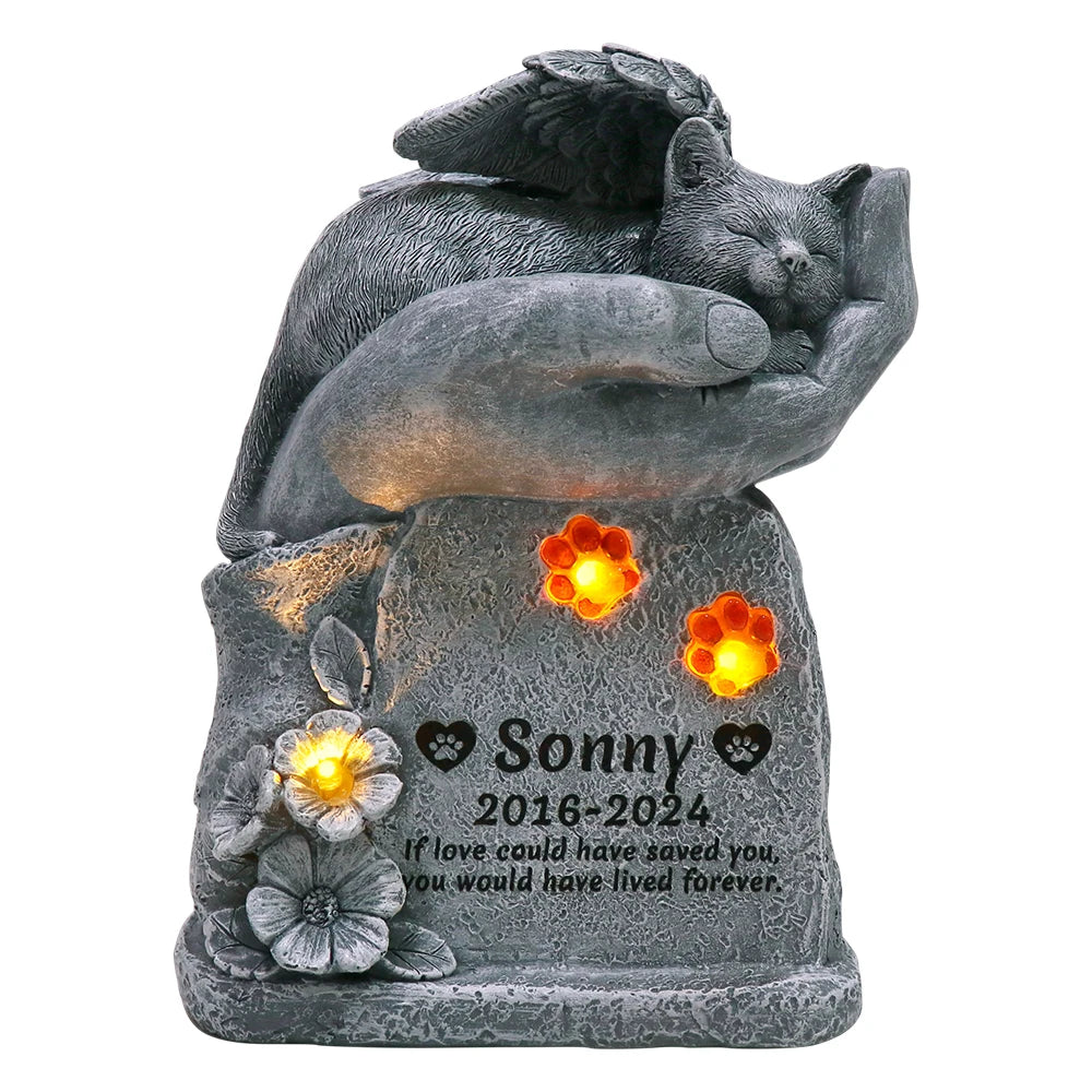 Custom Angel Cat Memorial Resin Sculpture Glowing Flower Tribute for Pet Loss Night Light Comfort Gift