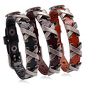 Fashion Jewelry Classic Cross Punk Vintage Cowhide Alloy Antique Silver Plated Geometric Cuff Bracelets Wholesale Hot Selling