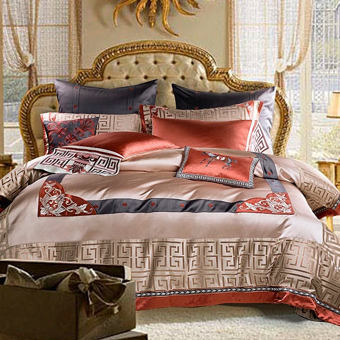 Retro Court Style king Size Brown Embroidery Bed Sheet Satin 100%cotton Yellow Egypt Cotton Duvet Cover Bedding Sets Supplier