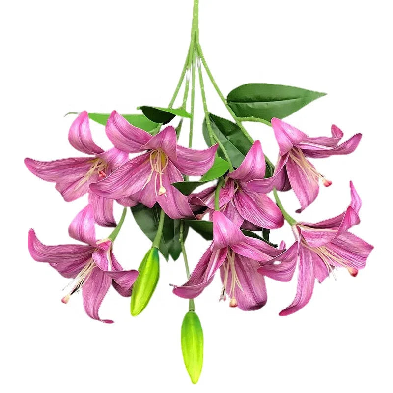 New Design 7 Heads Pu Real Touch Lilies Bush Artificial Flowers Lily for Home Decoration