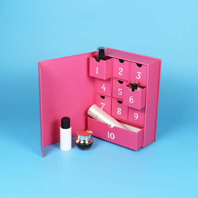Custom Logo Countdown Surprise Advent Christmas Calendar Recycled Material Jewelry Makeup Cosmetic Drawer Paper Box Joya Jewelry