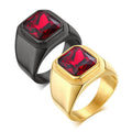 GT Men's Retro Signet Cubic Zircon Ring Square Black Red Stone Stainless Steel Rock Punk Jewelry Titanium Steel Ring