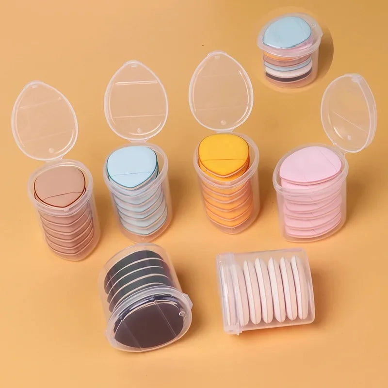 7pcs Fingertip Mini Hydrophilic Non-Latex Washable Makeup Puffs Cute Style PVC Box for Facial Foundation Loose Powder
