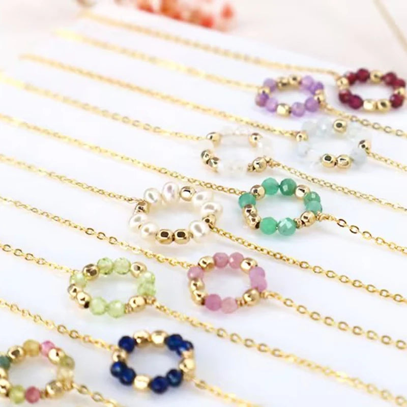 Personalized Birthstone Bracelet Gold Plated Natural Garnet Amethyst Aquamarine Birth Month Gemstone Bracelet Jewelry
