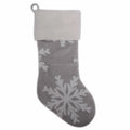Jacquard Snowflake Christmas Stocking with White Faux Fur Cuff Silvery Soft Fabric Decoration