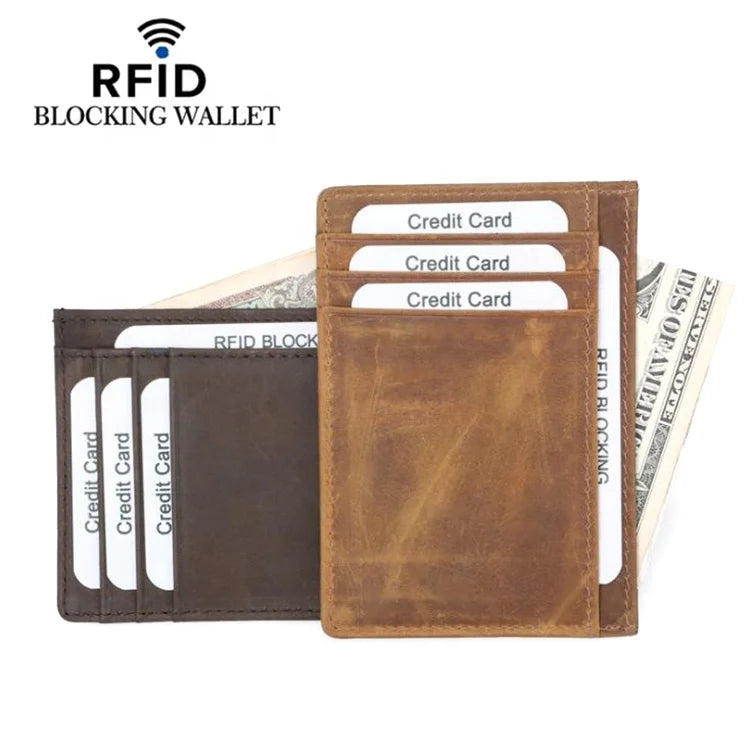 Factory Direct Genuine Leather Men's Wallet RFID Blocking Double Sided Slim Minimalist Credit Card Holder for US EU Wholesale