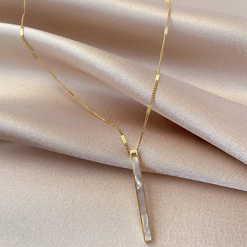 Newest Exquisite Stainless Steel Shell Bar Necklaces 18K Gold Plated Bar Pendant Necklaces