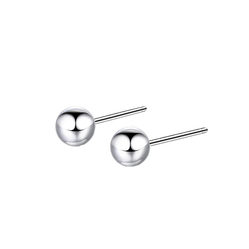 EManco Women's 14K Gold Plated Ball Shape Silver Stud Earrings Set for Party Stainless Steel