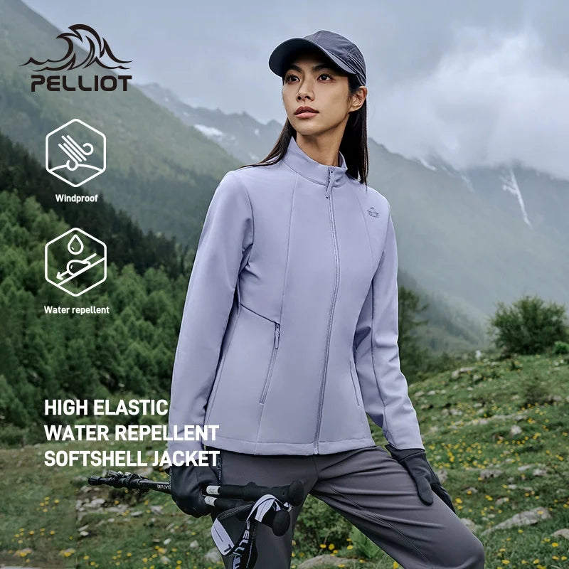 Pelliot Soft Shell Jacket Women New Outdoor Hiking and Mountaineering Clothing Stand Collar Slim Windproof Warm Hiking Jacket