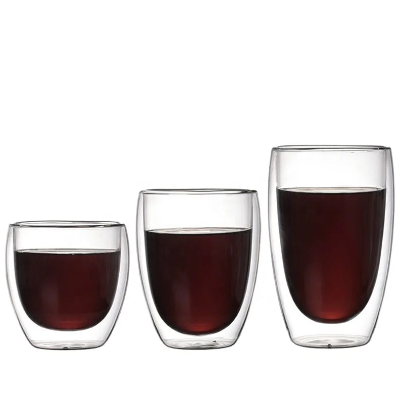 Double Layered Transparent Glass Cup Anti Scalding Coffee & Juice  Mug for Restaurant
