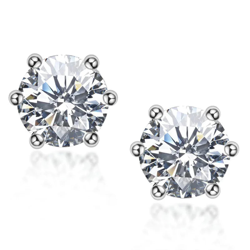 Classical 6 Prong Women Fine Jewelry 0.5CT 1CT VVS 925 Silver Round Brilliant Diamond Gemstone Moissanite Earrings for Gift