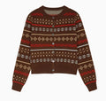 Autumn Winter Fair Isle Vintage Sweater for Women New Christmas Atmosphere Knitted Cardigan Fashionable Short Coat Button