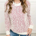 OEM/ODM Women's Crew Neck Striped Sweater Casual Long Sleeve Pullover with Front Logo