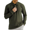 Hot Sale Men's Casual Strip Polo Shirt Lapel Button up Long Sleeve Shirt Solid Color Polo Shirts