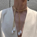Aimgal Retro Elegant Natural Baroque Pearl Body Chain Long Cable Pendant Necklace Bikini Chain Fine Jewelry Wholesale