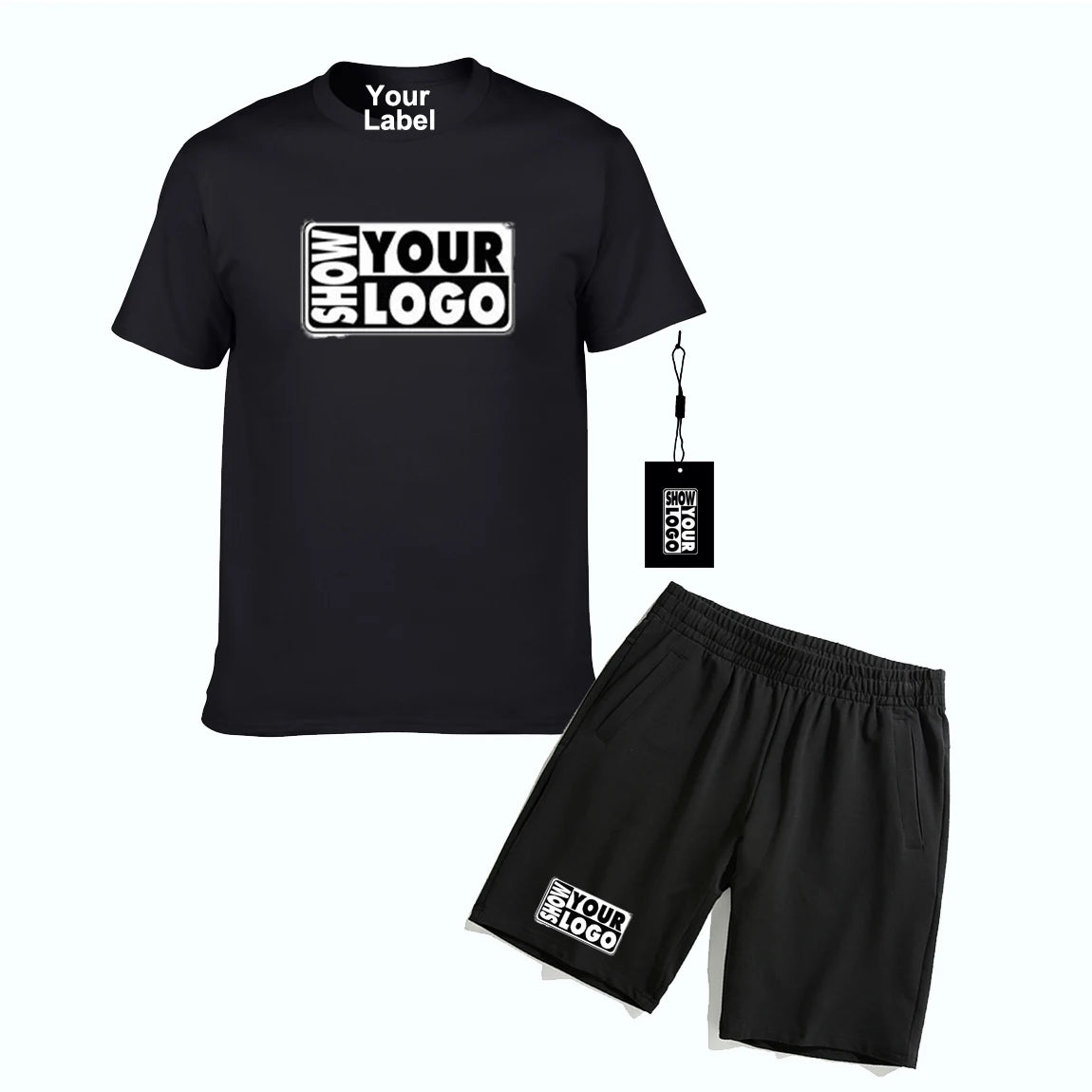 Custom Logo Blank Summer Breathable Knitted Men's Unisex Two-Piece Casual T-Shirt and Shorts Set