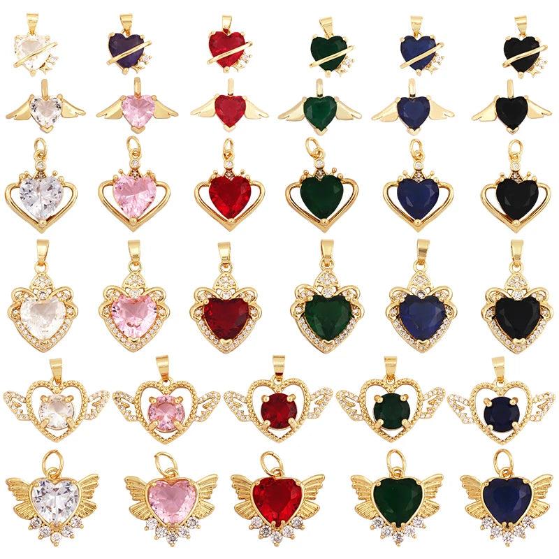 Romance Love Heart Mixture Style Charm Jewelry FindingsFashion 18k Gold Inlaid Rainbow Zirconia Necklace Pendant Supply L39