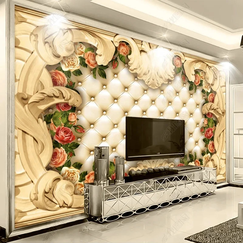 Wholesale European Style Luxury Roses 3d Design Wallpaper Mural for Home Decor