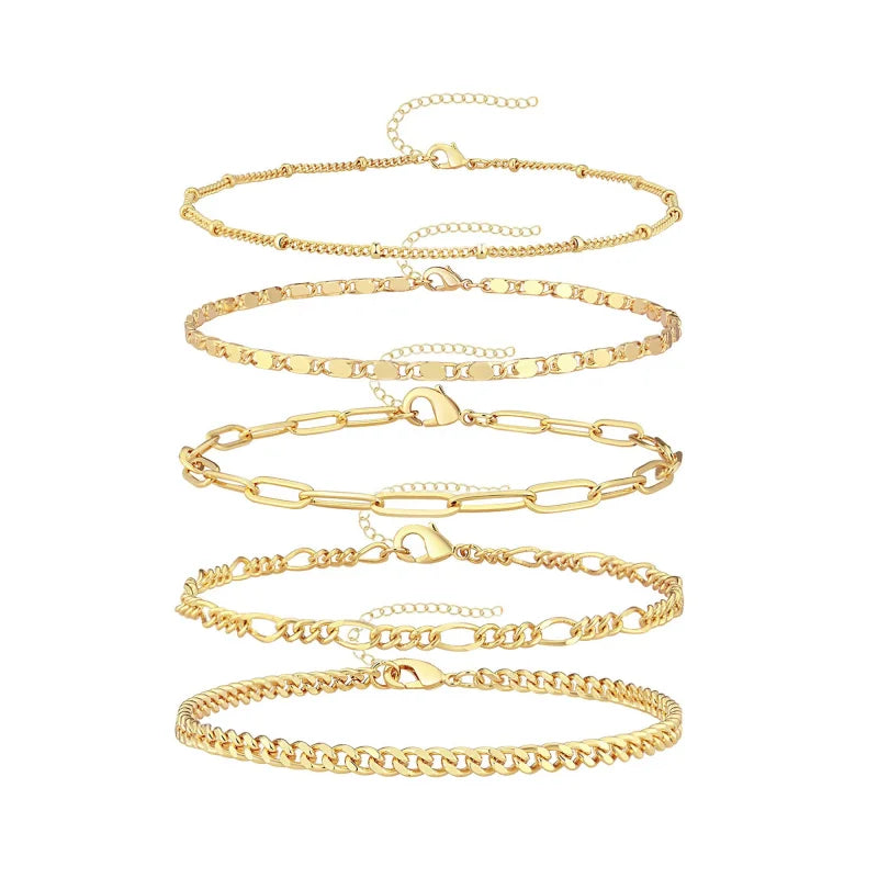 Hot Selling Adjustable 14K Gold Plated Anklet Chain Bracelets Set Gold Stackable Bracelets for Jewelry Gifts Women