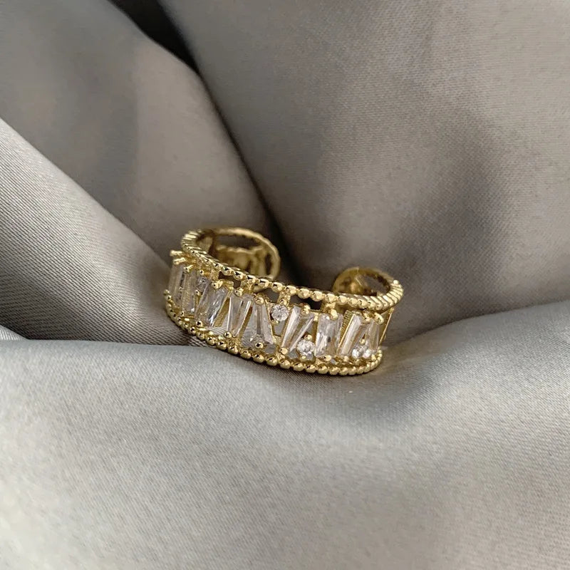 HOVANCI Adjustable Simple Hollow Irregular Retro Rings Zircon Gold Designs Ladies Finger Ring