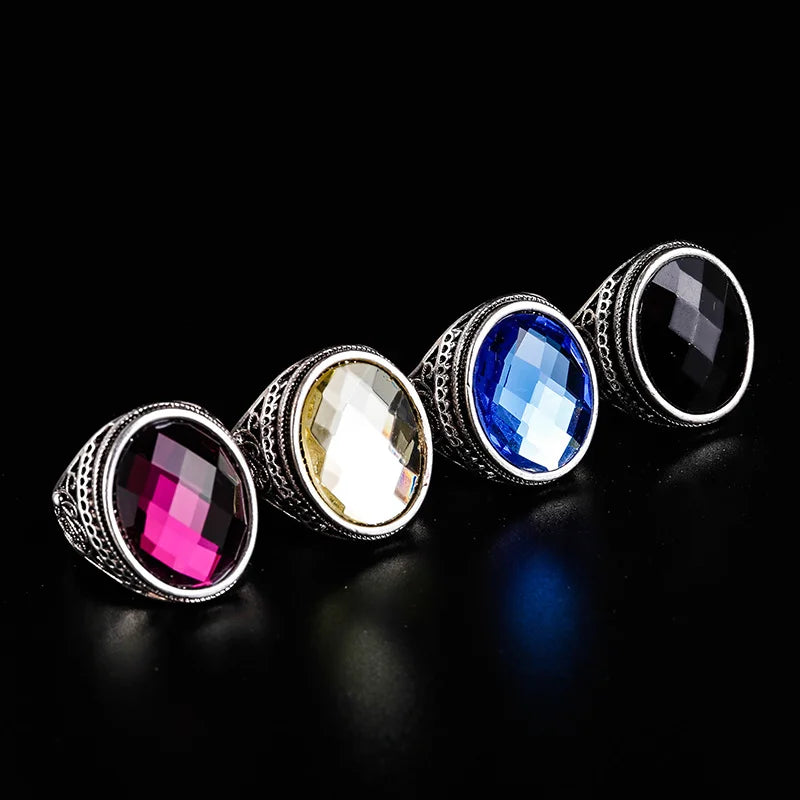 Luster 925 Sterling Silver Vintage Handmade Statement Ring for Men Big Natural Agate Malachite Tiger's Eye Stone Fashion Rings