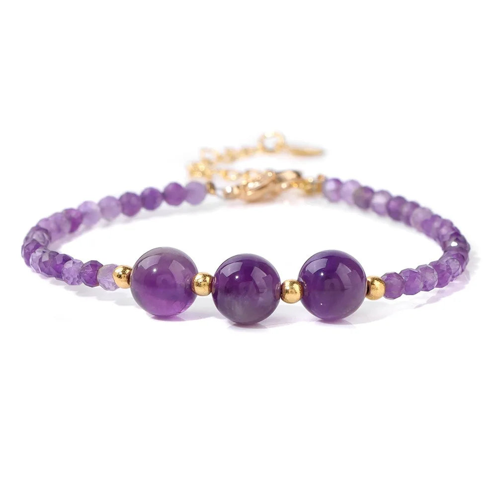 Unisex Adjustable Stretch Bracelets Amethyst Tigers Eye Crystal Beads Natural Healing Power Gemstone for Men Women's Anniversary