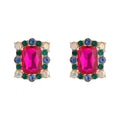 Vintage Crystal Diamond Geometric Earrings Women Bling Bling Large Rhinestone Square Round Stud Earrings