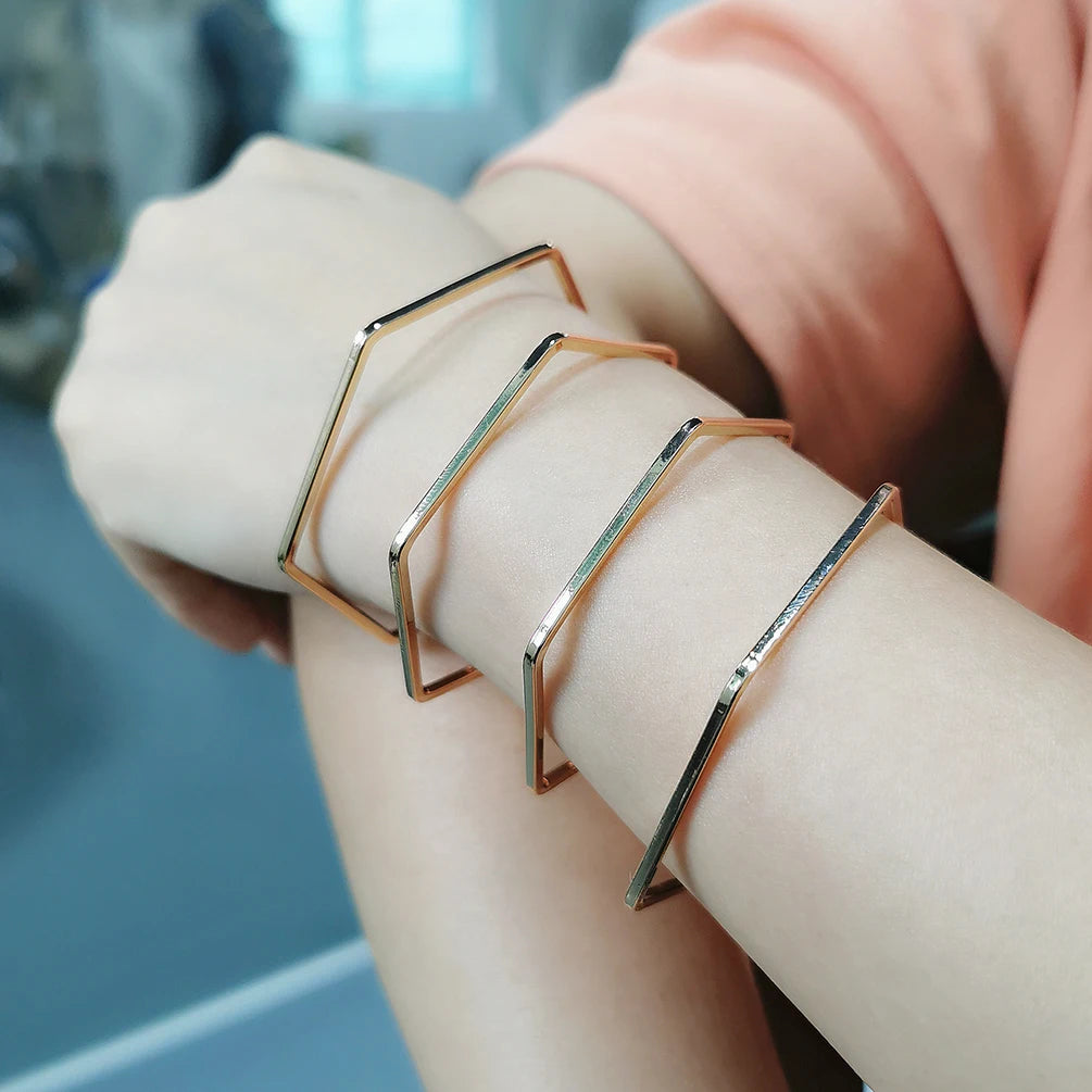 Personalized Multiple Metal Wire Cuff Bracelets Simple Hollow Statement Bracelets Bangle for Women Handmade Trendy Jewelry