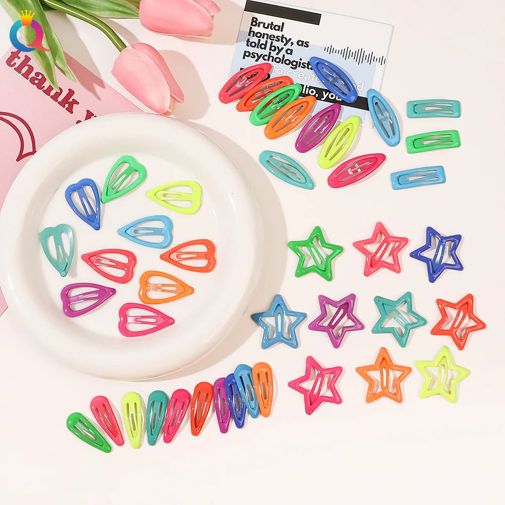 Qiyue  10 Piece Candy Color Star Love Heart Hairgrip Waterdrop Shape Hair Pin