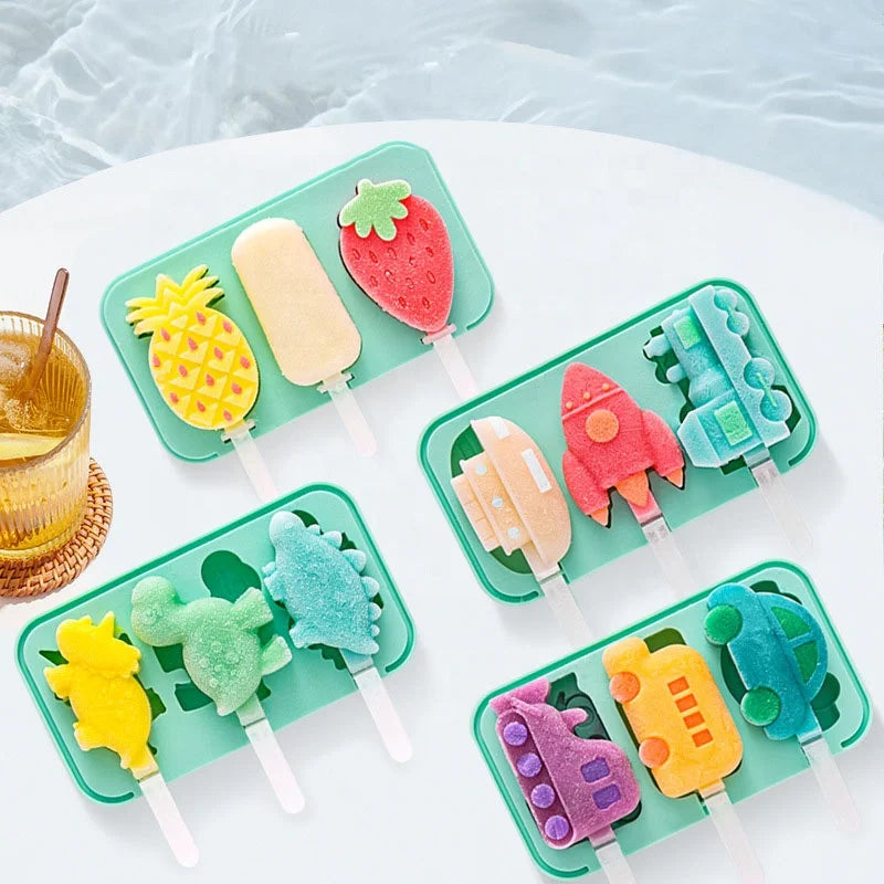 Creative Cartoon Dinosaur Car Pineapple Silicon Popsicle Mould Food Grade Silicone Ice Cream Tools Family Handmade DIY Mold