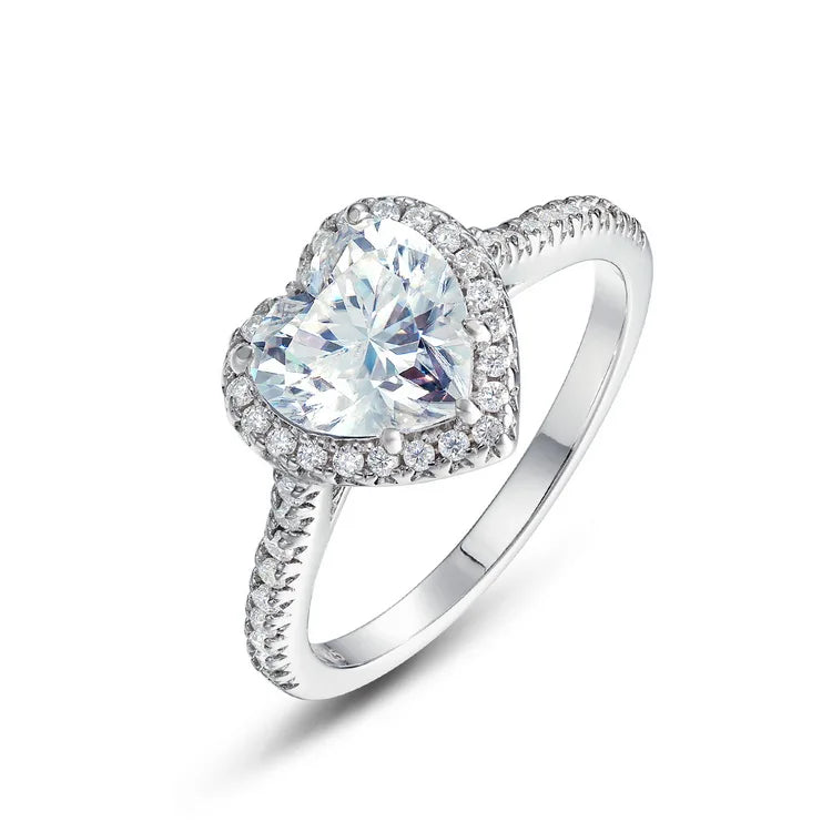 Anniversary Gift Fine Jewelry 8MM Heart Cut Shape Sterling Silver Moissanite Diamond Ring for Woman Engagement