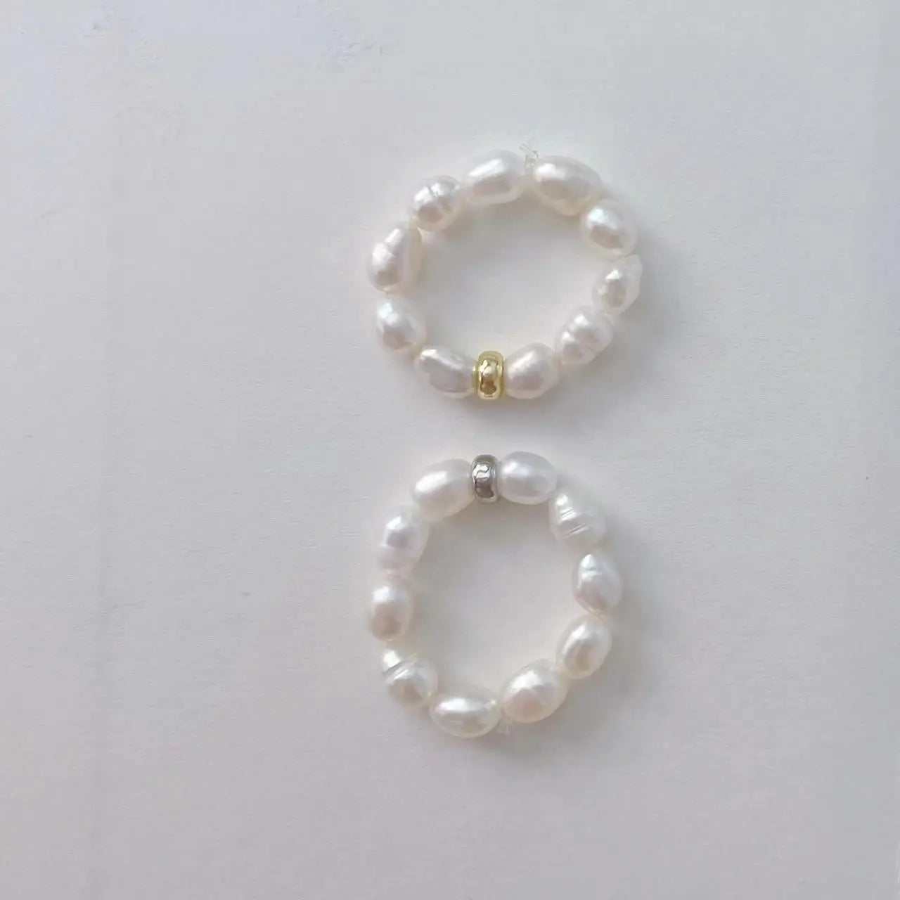 Minimalist Geometric Elastic Multi Beaded Pearl Rings Natural Freshwater Pearl Rings for Women