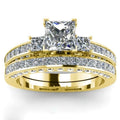 Wholesale Fashion Square Diamond Wedding Rings 18K Gold Plated Engagement Band Rings Set for Couple