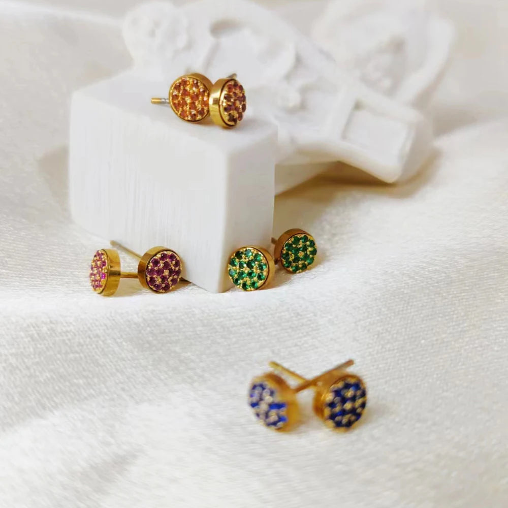 EManco Dainty Mini Zircon Stud Earrings Gold Color 5MM Diamonds Earrings 316L Stainless Steel Fashion Earrings 2022 Wholesale