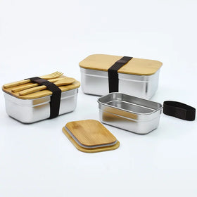 Wholesale 500ml 1000ml 1500ml Reusable Eco Friendly Leakproof Metal 304 Stainless Steel Lunch Bento Box with Bamboo Lid