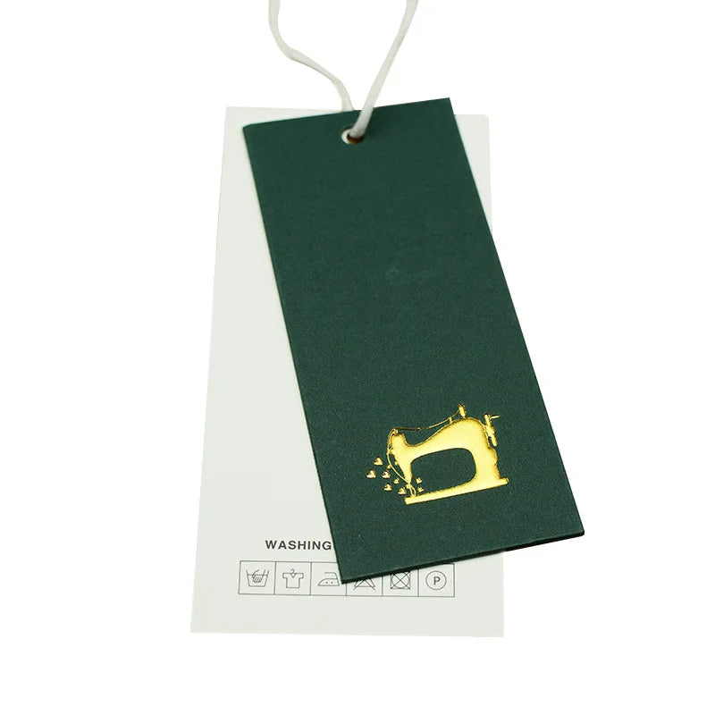 Simple Clothing Tags Customized Men's and Women's Clothing Labels Dark Green Paper Cards Hot Stamping Embossed Tags Printing