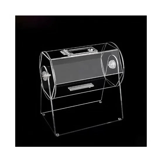 Modern Transparent Acrylic Company Exhibition Box Foldable Wedding Rotating Lottery Ballot Box Roller Lottery Box