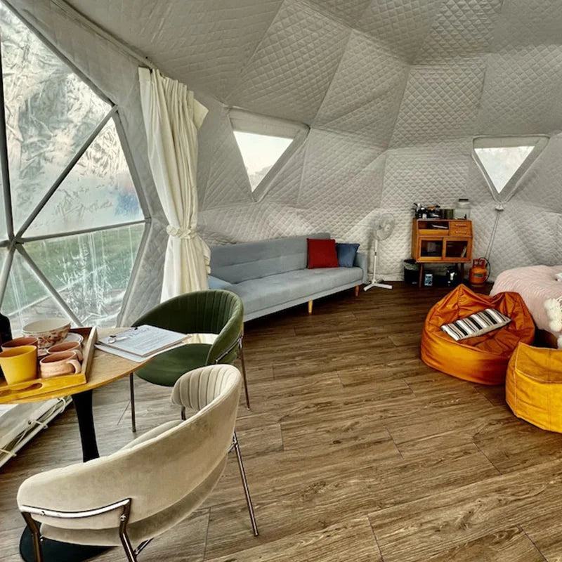 7M Luxury Glamping Geodesic Igloo Dome Tent With Glass Window Bathroom