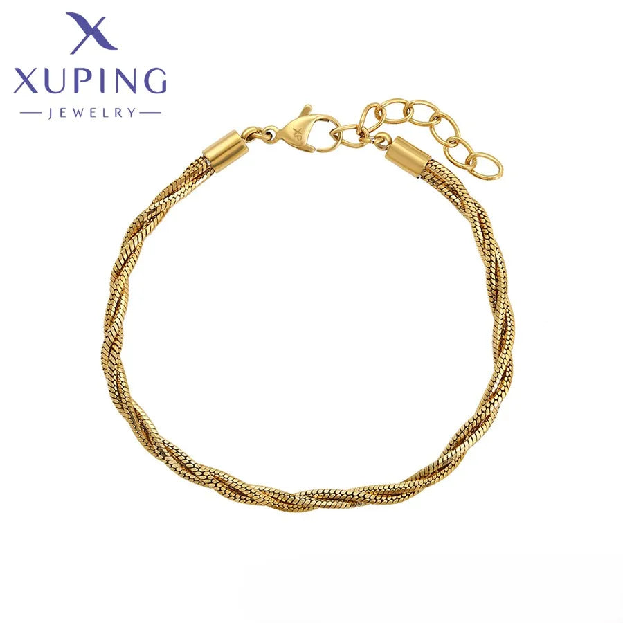 X000953076 XUPING JEWELRY 14K Gold Color Ancient Stainless Steel Men Beaded Couple Italian Charm Bracelet