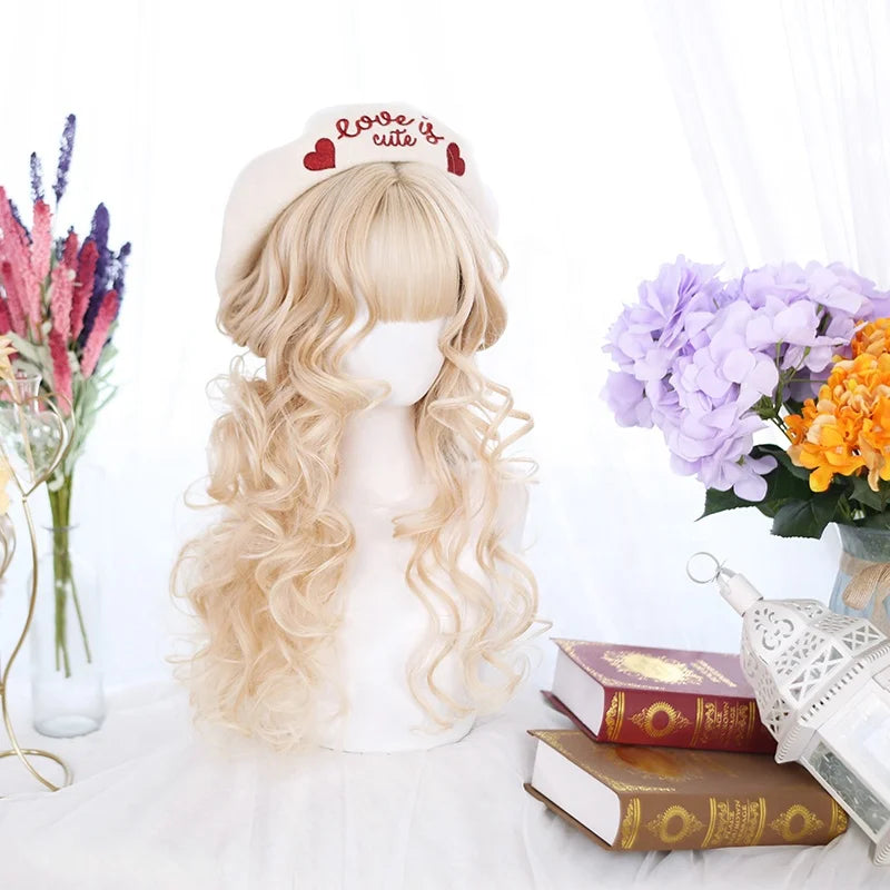 Wholesale 55cm Long Body Wave Blonde Chocolate Anime Peluca Synthetic Cosplay Wig Heat Resistant Lolita Wig For Girls
