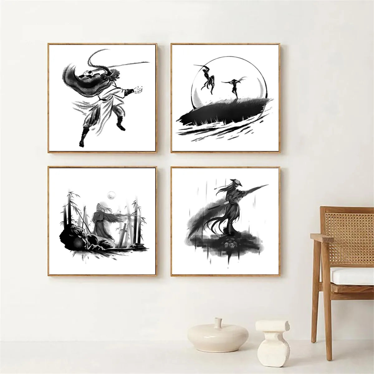 Swordsman Ink Painting Poster Canvas Art Print Picture Wall Hangings Home Decor