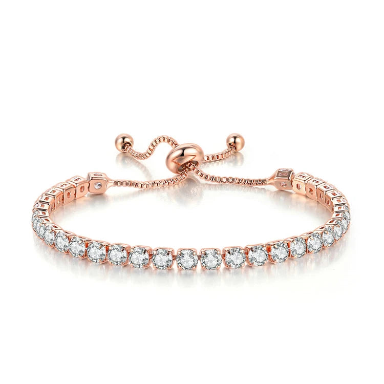 Fashion Adjustable  Gold Silver Plated Full Diamond Zircon Single Row Bracelet for Women