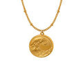 Personality Round Brand Ocean Wave Pendant Necklace Stainless Steel Plated 18k Gold Chain Necklace for Women