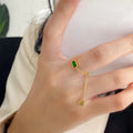 Vintage Emerald Rhinestone Ring Adjustable Link Chain Ring Stainless Steel Ring for Women