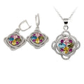 Flower 925 Silver Fashion Jewelry Jewelry Sets Pendant Necklace Earrings Color Flower CZ Cubic Zircon Multic Color Jewelry Set