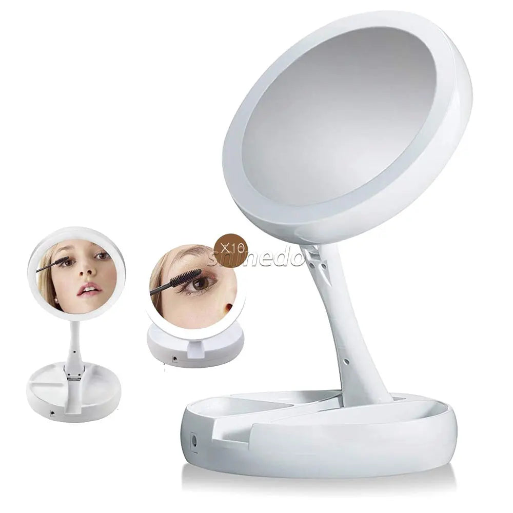 LED Makeup Mirror Beauty Desk Mirror With Light Folding Mirror Luminescent Fill Light