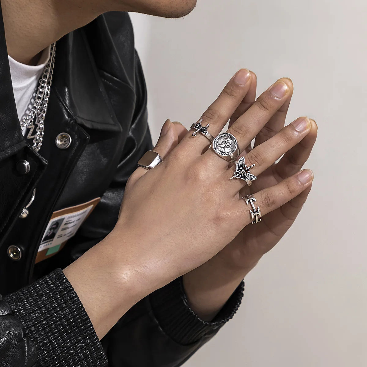 Vintage Ring Set Creative Geometric Men's Knuckle Finger Rings Punk Alloy Silver Metal 5Pcs Men Rings Set